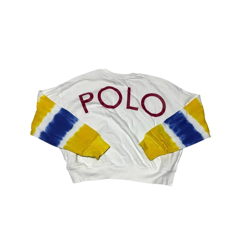 Ralph Lauren 8/10 cropped tied dyed arms yellow blue polo on back shoulder nwt